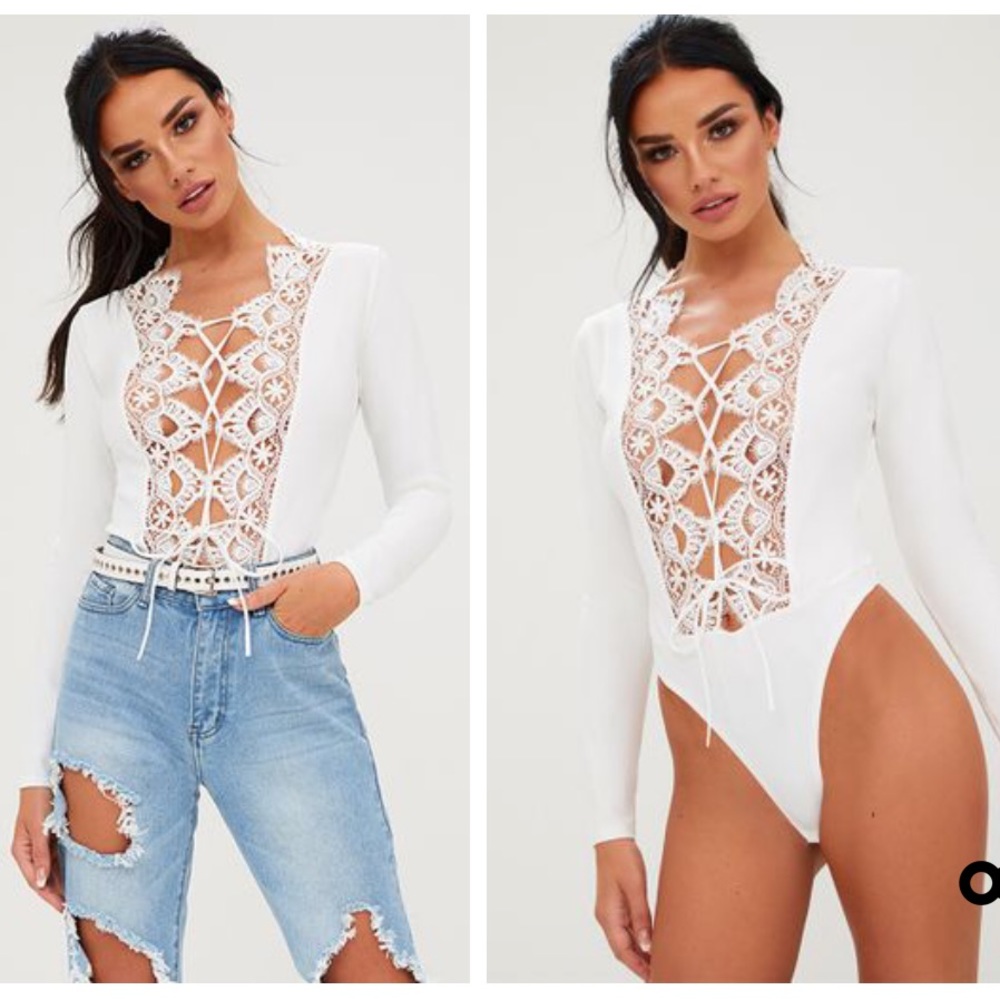 White lace up body suit